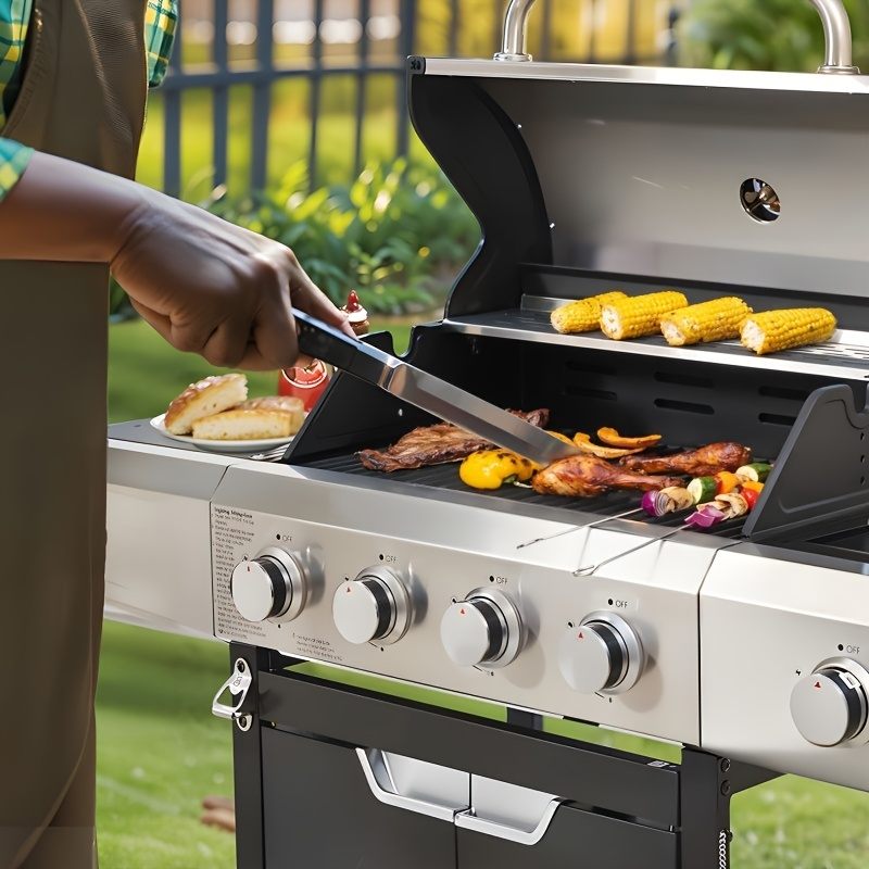 Propane Gas Grill Stainless Steel 3 & 4 Burner Outdoor BBQ Grill with Side Burner, Grill Cover & 344 Sq In Cooking Surface — 