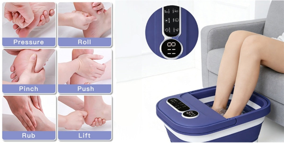 Foot Spa Massager Collapsible with Heater & Temperature Control – Foot Bath with Bubbles, 6 Massage Rollers, Vibration — imag