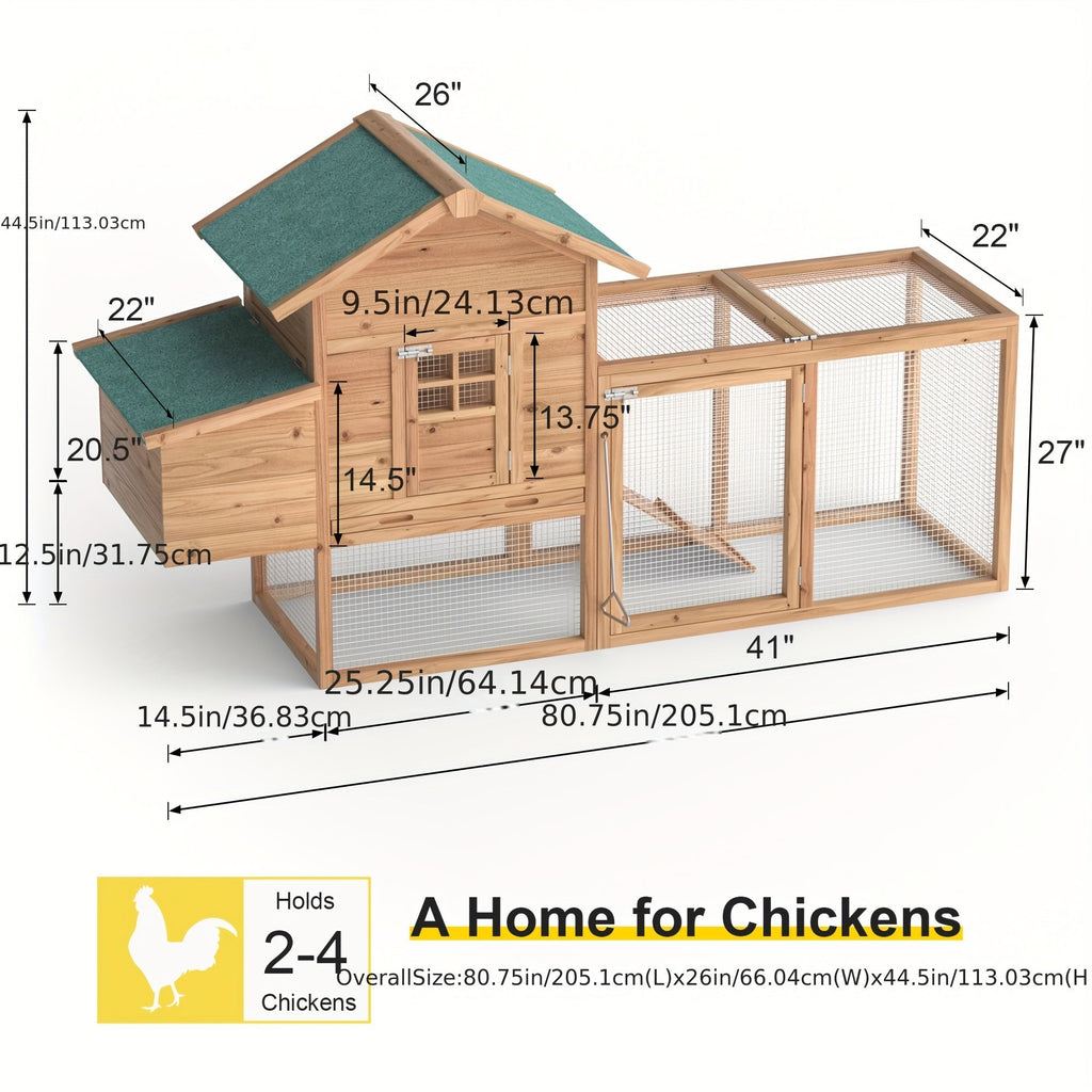 Chicken Coop for Outdoor Backyard Poultry in a Wooden 80.75in Run and Nest Box Design with a Brown Frame — image 5