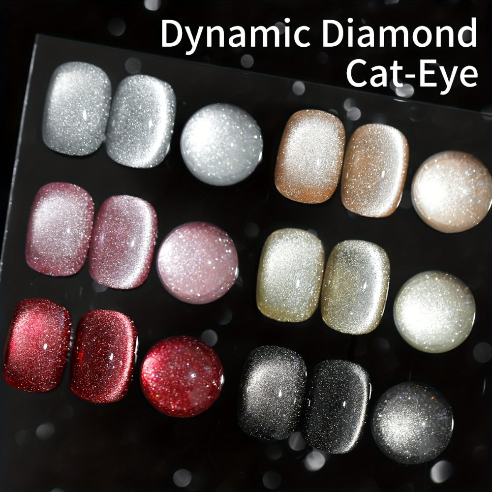 Gel Nail Polish Six-Color Magnetic Cat Eye Set with Sparkling Star and Rhinestone Effects for Nail Art — image 4