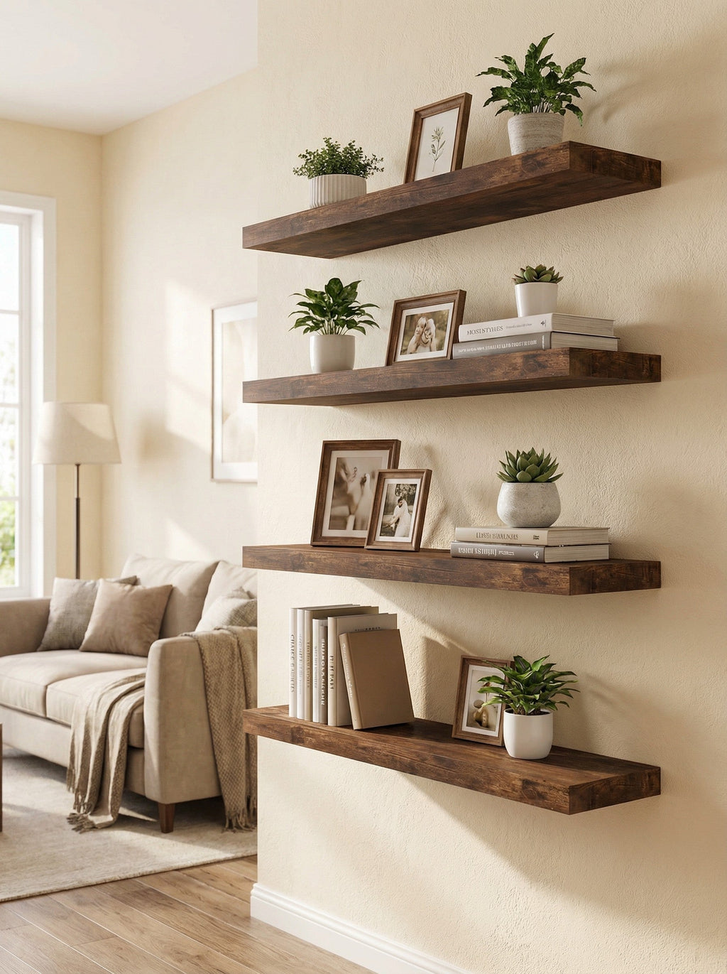 Floating Shelves Set of 4 – 15.8" Wall Shelves with Invisible Brackets