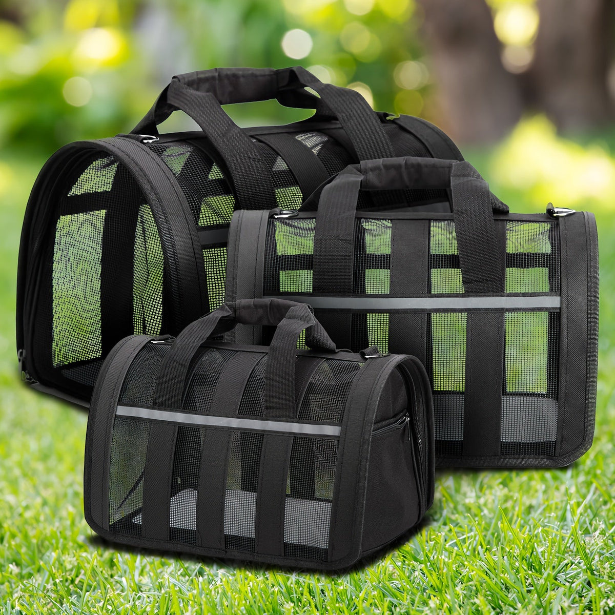 Arched Mesh-Panel Pet Carrier with Top Handles, Seven Colors and Complete S, M and L Size Grid — image 2