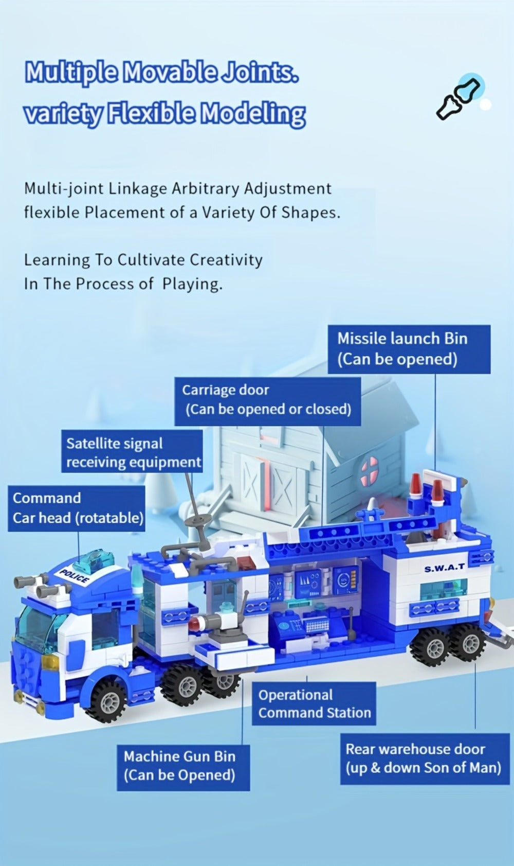 City Police Building Blocks Set 700 Pieces, Patrol Car Truck with Action Figures, Brick Toy for Boys Role Play STEM — image 1