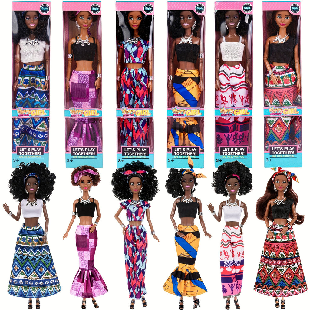 Six-Piece 11.5-Inch Fashion Doll Set with Curly-Hair Styles, Bohemian Outfits, Headbands and Jewelry — image 10