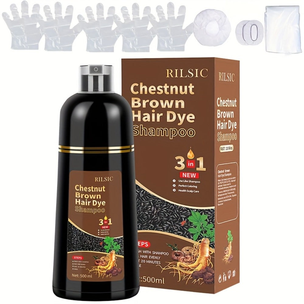 Grey Hair Dye Shampoo 3-in-1 Natural Plant-Based Herbal Formula – Non-Stick Scalp, Covers White Hair in Minutes, 500ml – Blac