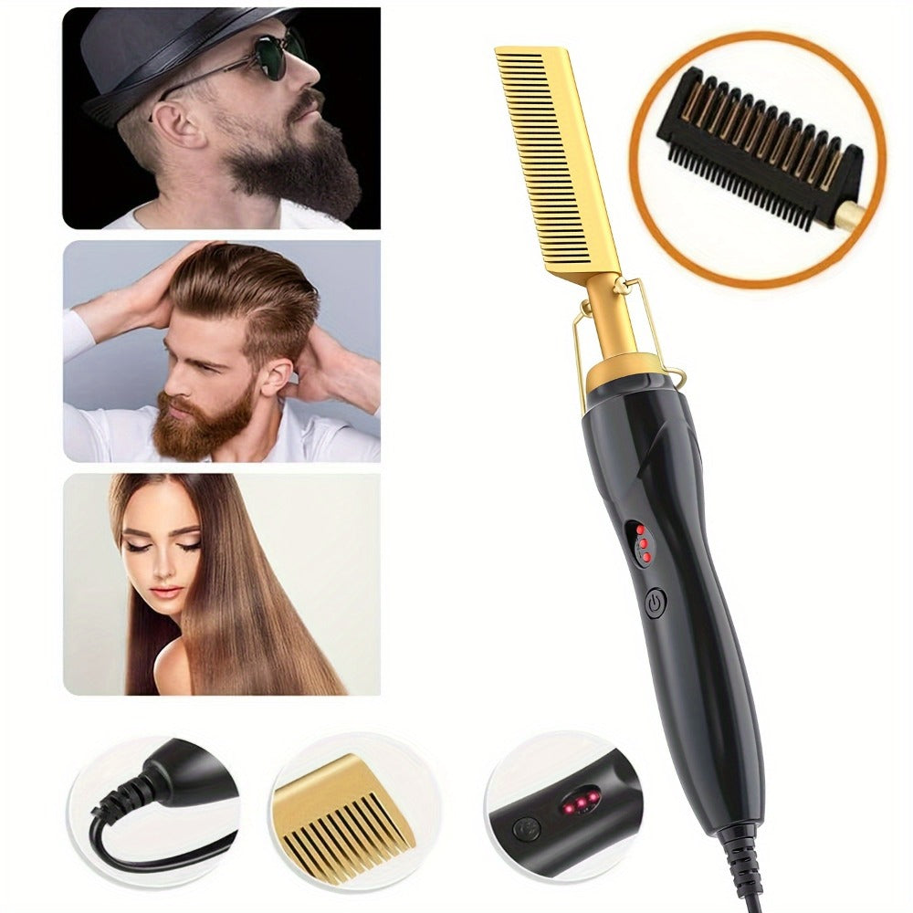 Electric Hot Comb Hair Straightener with Gold Titanium-Alloy Teeth, Detachable Guard and Adjustable Heat Controls — image 2