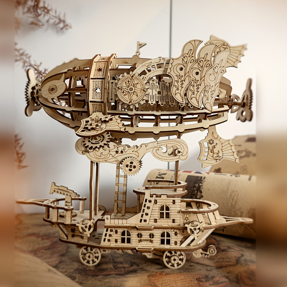 Rotating Merry-Go-Round Wooden Puzzle Kit, Mechanical Carousel 3D Model for Adults & Teens, DIY Kinetic Display Piece — image