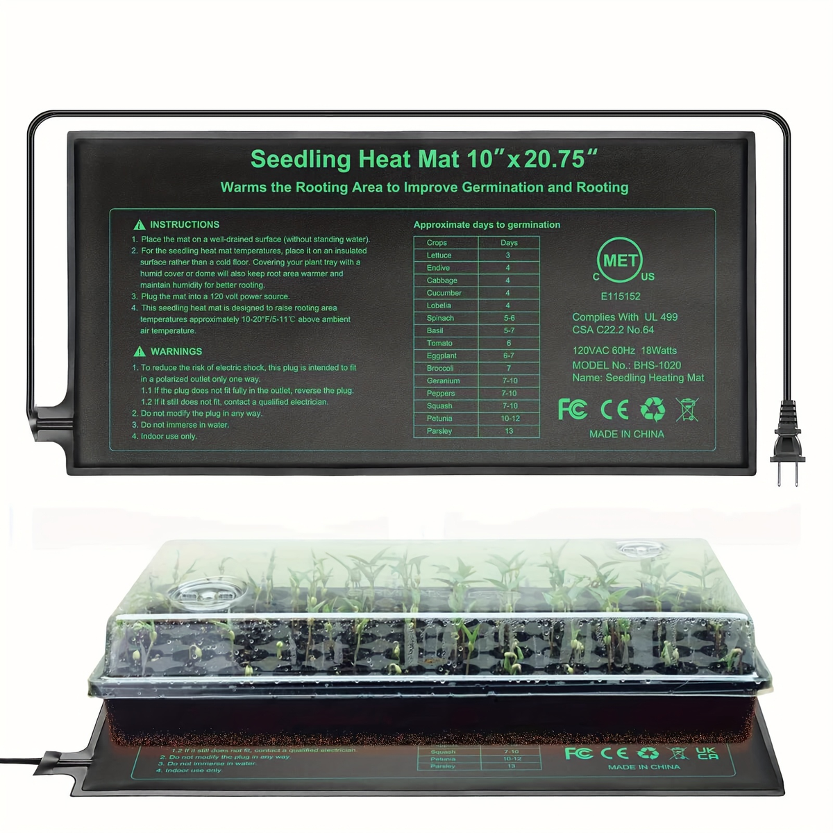 Seedling Heat Mat MET, Uniform Heating for Germination Indoor Gardening Greenhouse, Hydroponic Seed Starting Warming Pad M & 
