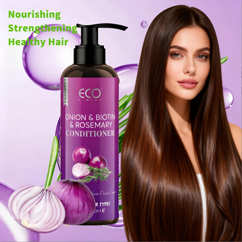 Onion, Biotin and Rosemary-Labeled Shampoo and Conditioner Set in Purple Pump Bottles with Jojoba Oil Wording — image 7