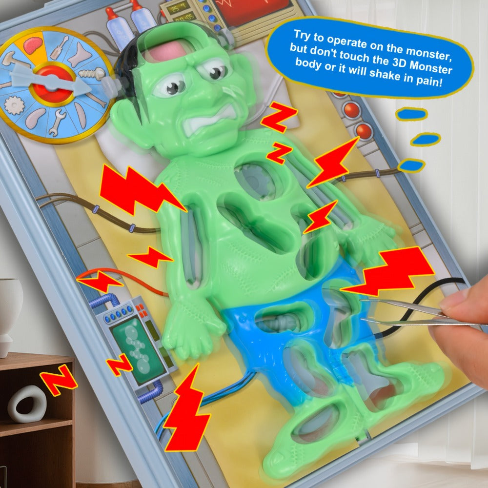 Operation Monster Board Game for Kids, Steady Hand Skill Game with Tweezers, 3D Monster Pieces, Fun Family Game Night for Age