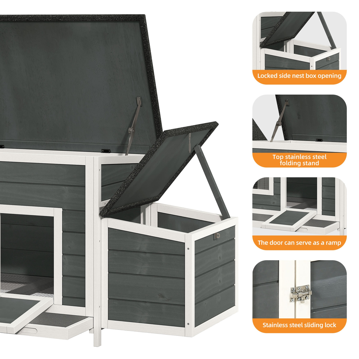Wooden Hen House with 67in Frame, Two Nest Boxes, Ramp and Gray or Brown Two-Tone Outdoor Finish — image 8