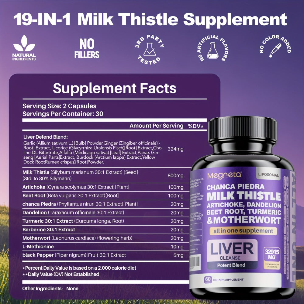 Dietary Supplement Milk Thistle, Turmeric and Dandelion Root Capsules, labeled 24, 000mg Blend — image 2