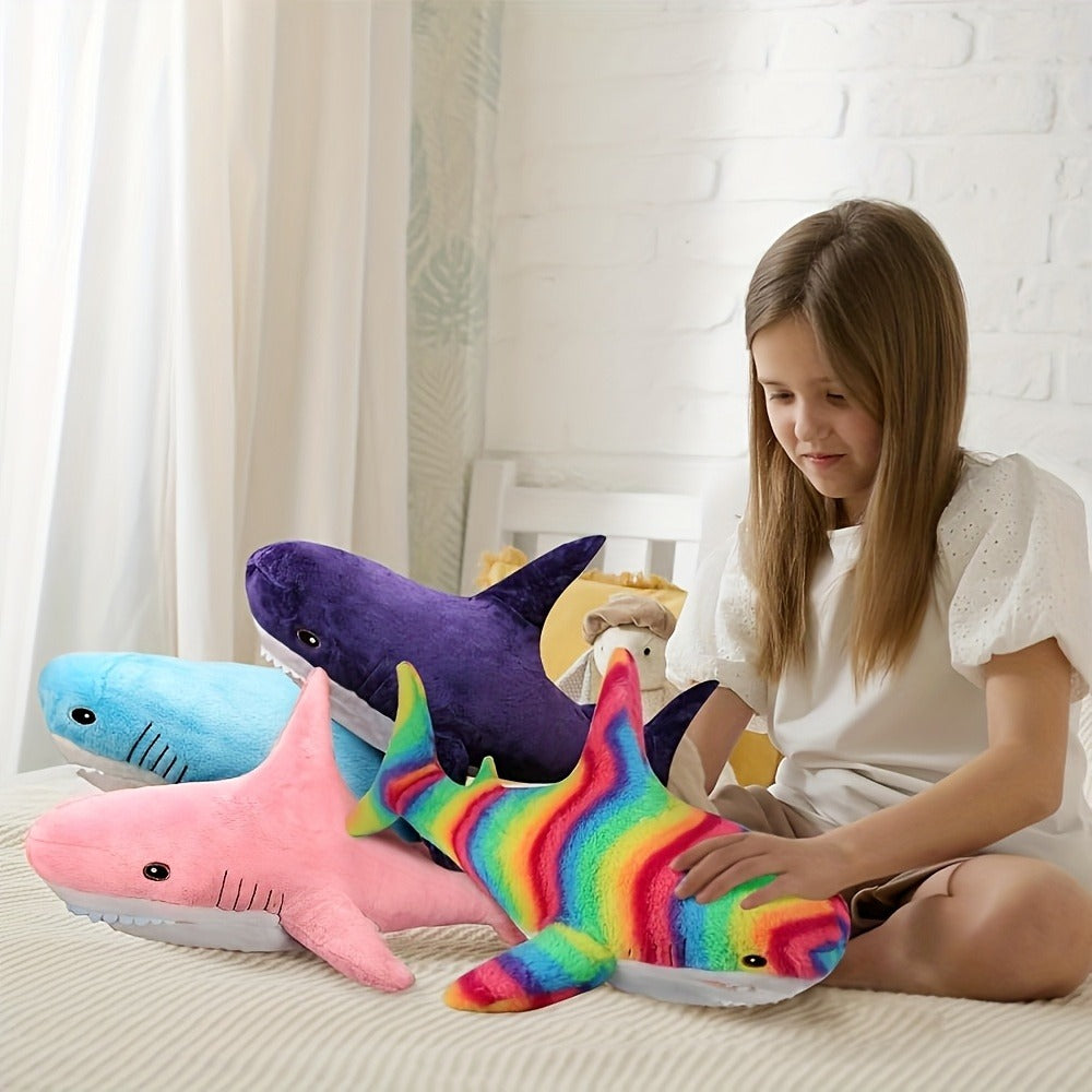 Stuffed Animal Rainbow Shark with Long Pillow Shape, Mixed Colors and Soft Plush Fabric for Room Decor — image 10