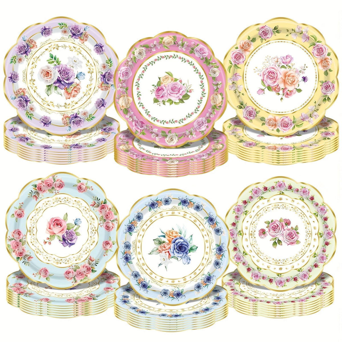 Floral Paper Plate Party Supplies Pack with 48 Botanical-Print Plates in Six Coordinated Designs — image 8