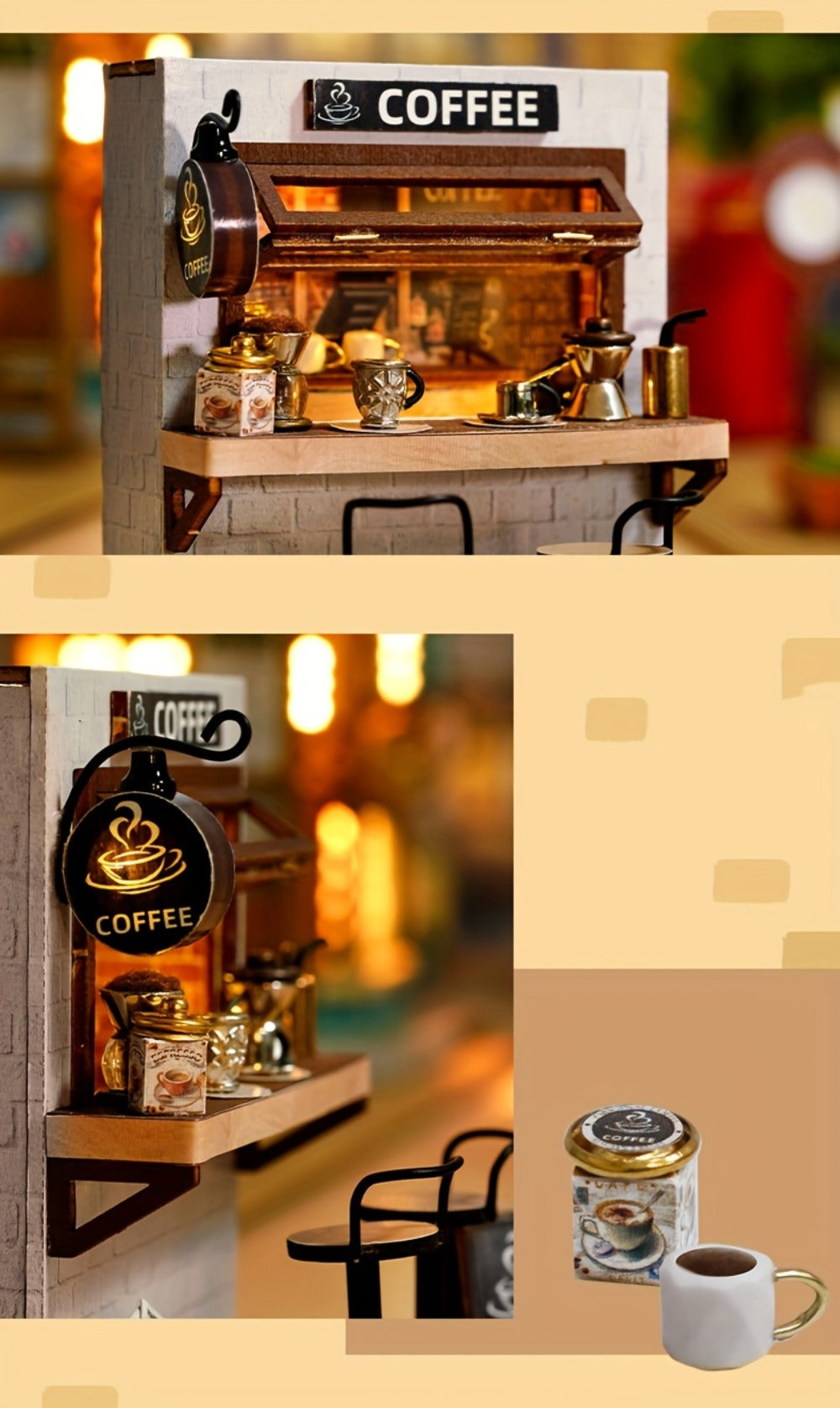 DIY Miniature Shop Dollhouse Kit with Dust Cover, Wooden Mini Store Assembly Set, 4 Themes Sakura Noodles Candy Atelier Coffe