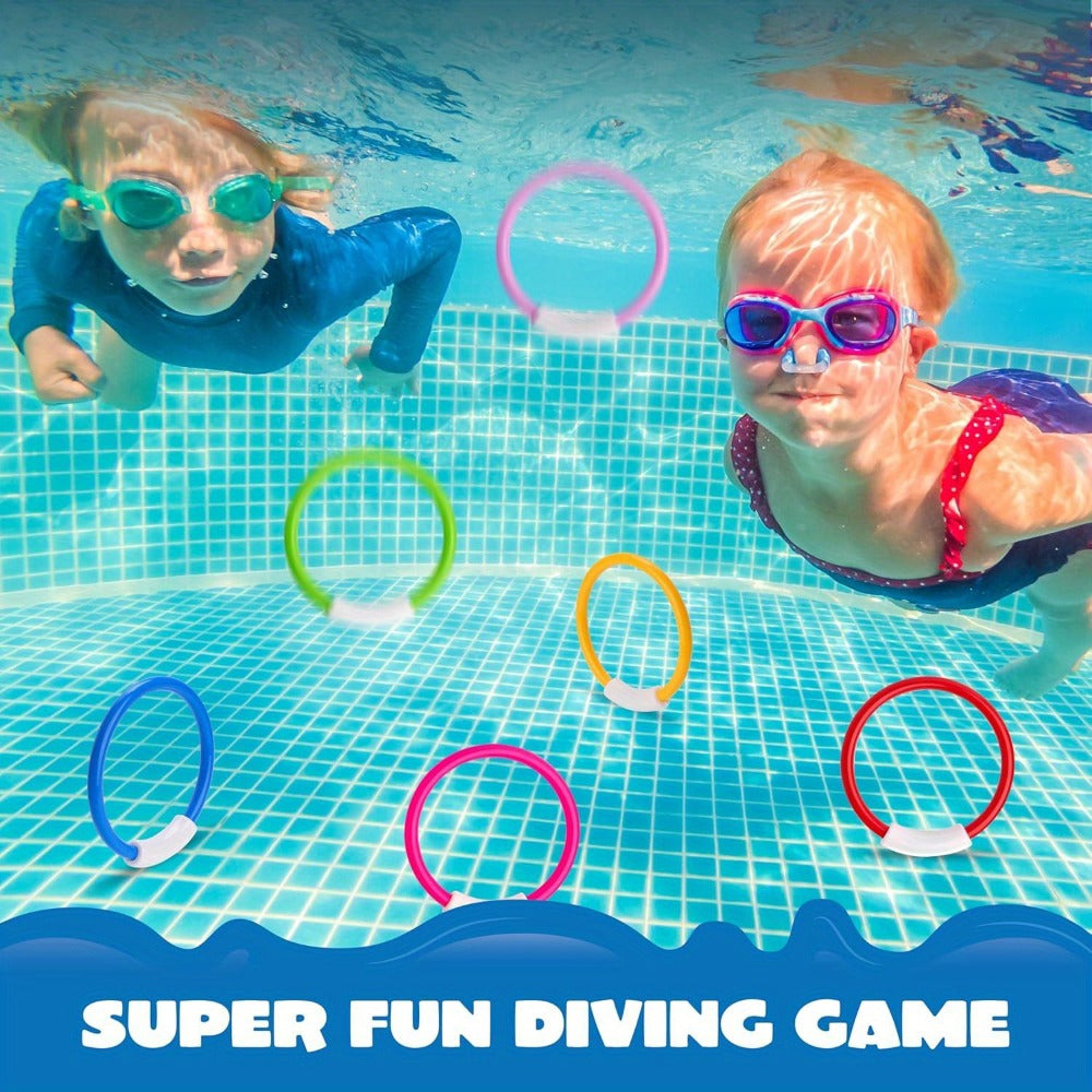 Diving Rings Pool Toys for Kids 8 Pack, Colorful Sinking Dive Rings Underwater Swimming Training Set for Boys & Girls — image
