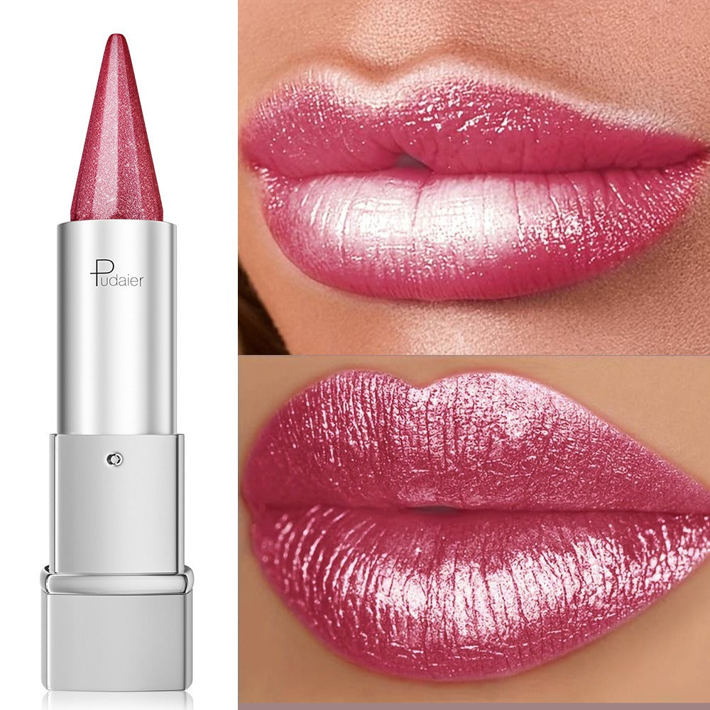 24H Waterproof Metallic Lipstick 5 Shades Pearlescent Sparkle Pearl Finish, for Makeup, Travel and Everyday Vanity Use — imag