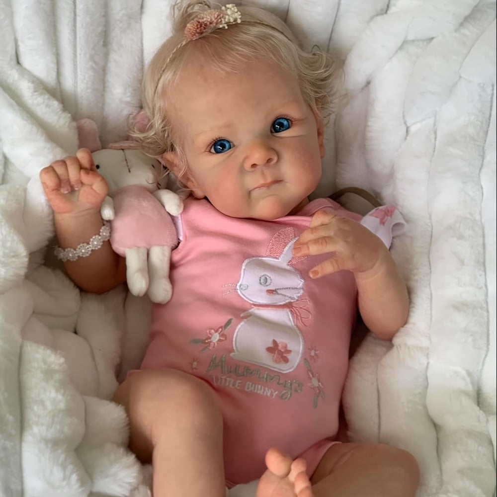 Reborn Doll, 22-Inch Full-Vinyl Open-Eye Figure with Hand-Rooted Hair and Pink Clothing Set — image 7