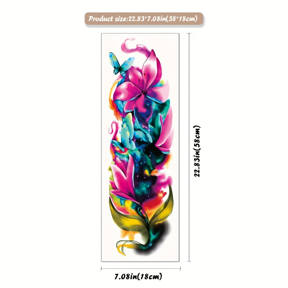 Temporary Tattoos, 46-Sheet Colorful Floral, Geometric, Portrait and Ink-Painting Style Body Art Set — image 5