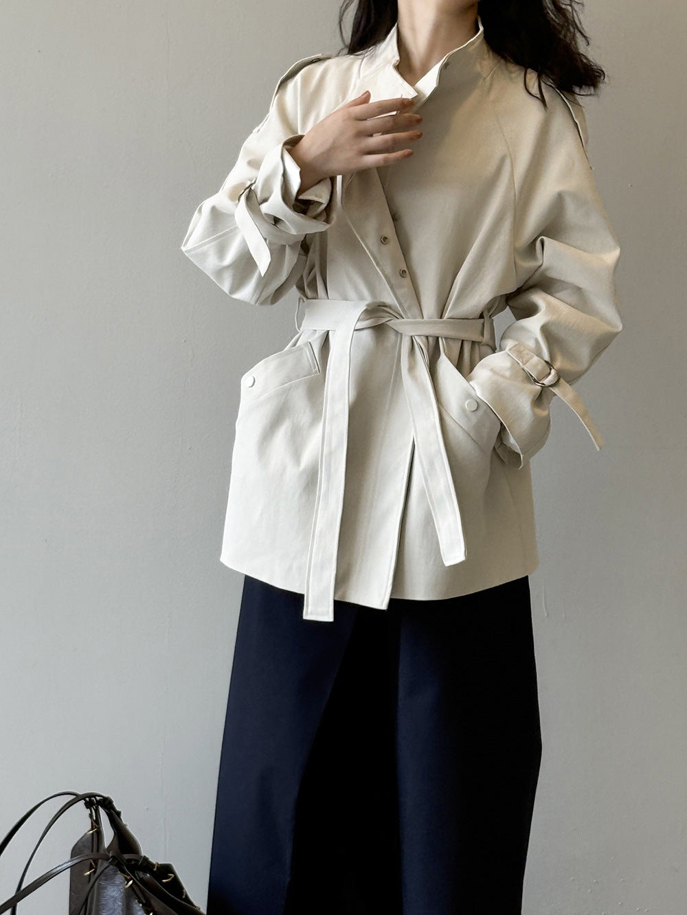 Stand Collar Trench Coat For Women Loose Casual Jacket