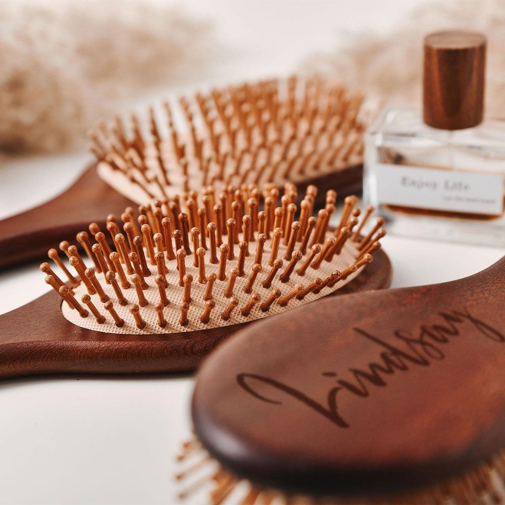 Personalized Engraved Wooden Hairbrush Custom Curly Styling Brush Square Oval Shape Gift, for Home, Travel and Salon Hair Sty