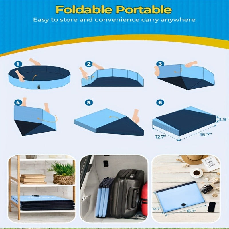 Foldable Dog Pool, Portable Hard Plastic Pet & Kids Swimming Pool, Anti-Slip Collapsible Bathtub for Indoor Outdoor Backyard 