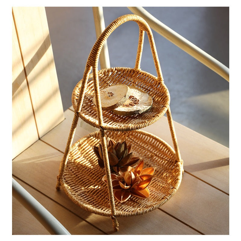 Round Tiered Serving Tray with Woven-Look Frame in Single- or Two-Layer Light Coffee Configurations — image 16