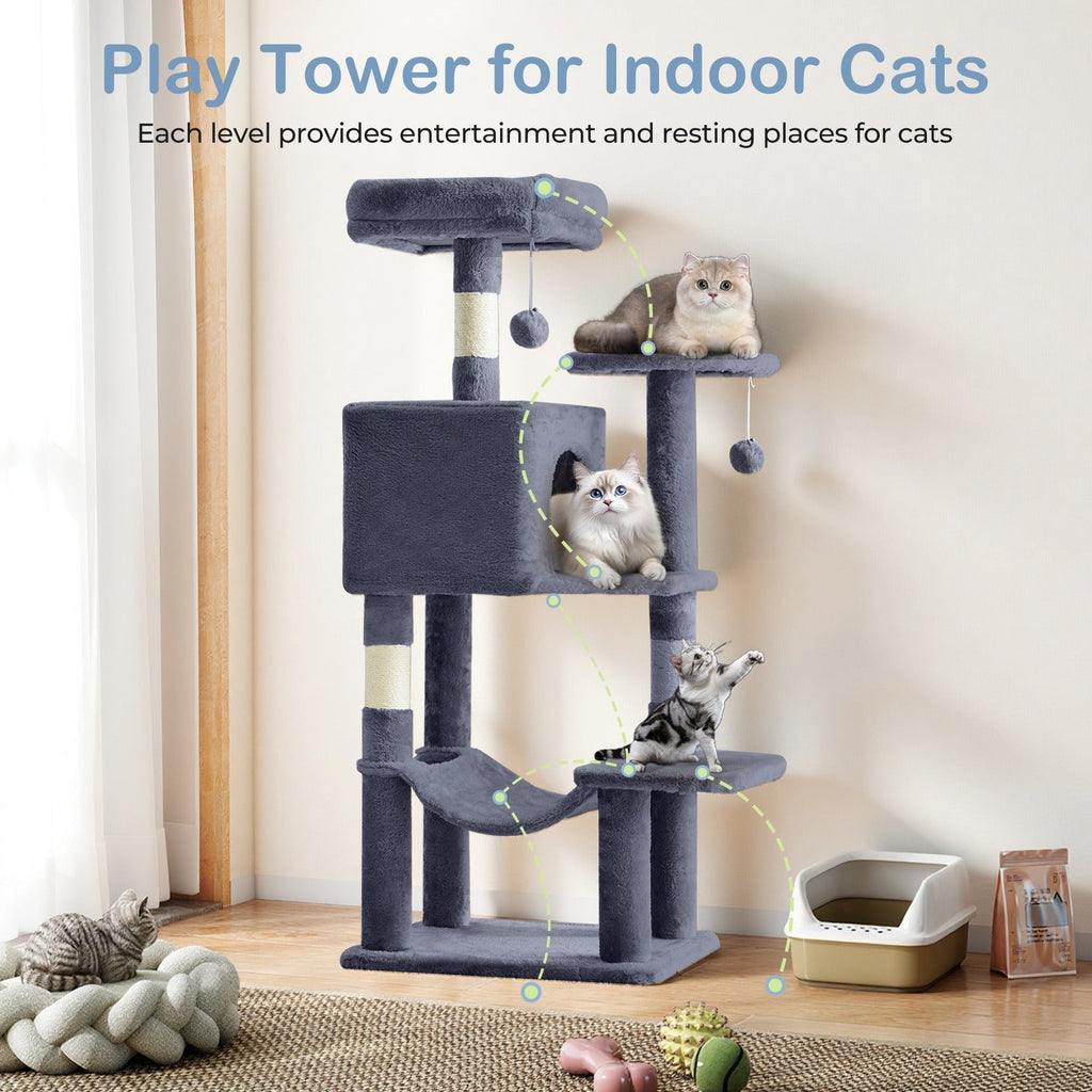 Multi-Level 44in Cat Tower with Enclosed Condo, Hammock, Round Platforms and Sisal-Wrapped Posts — image 37