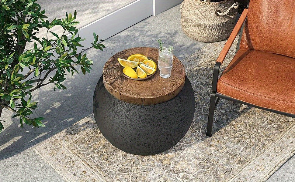 Outdoor Side Table 17-Inch Concrete Design with Wood-Look Top in Black, Hourglass and Compact Options — image 14