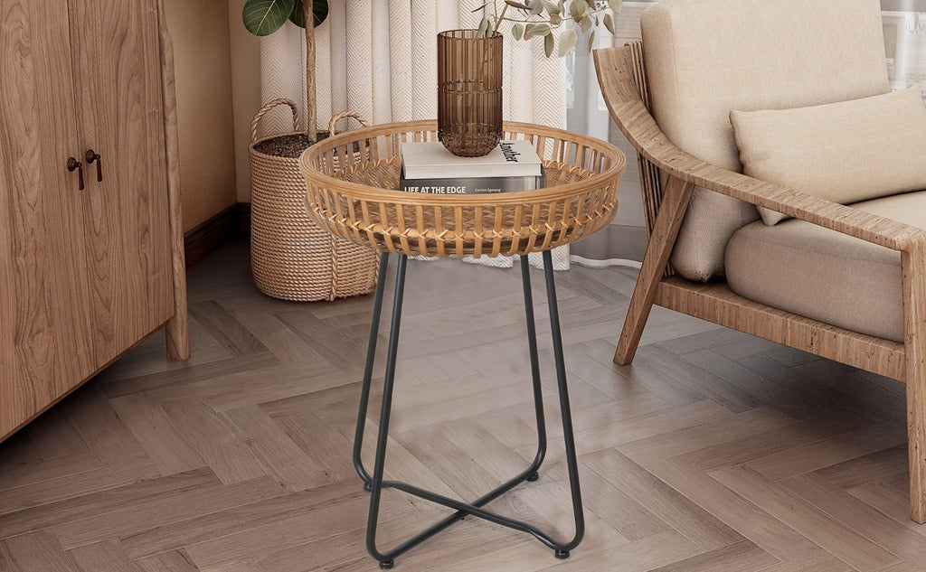 Side Table Rattan Collection with Bamboo-Woven Tops, Metal Bases and 18- or 20.4-Inch Options — image 14