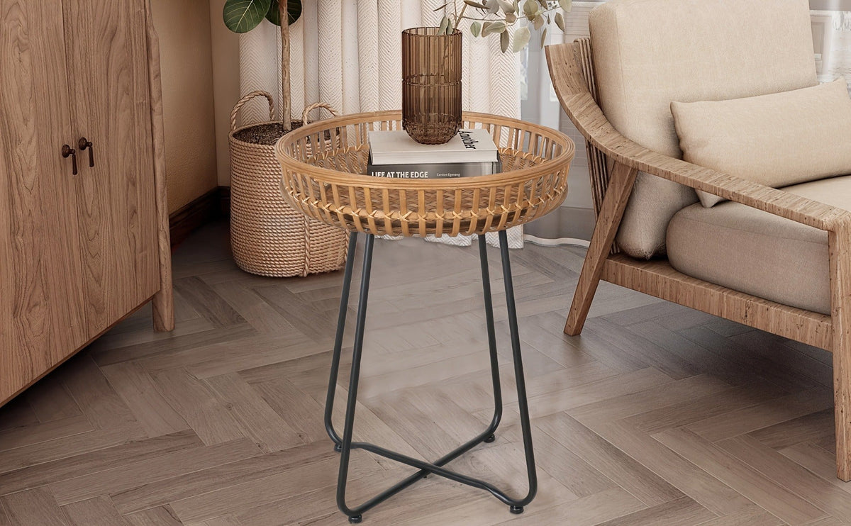 Side Table Rattan Collection with Bamboo-Woven Tops, Metal Bases and 18- or 20.4-Inch Options — image 14