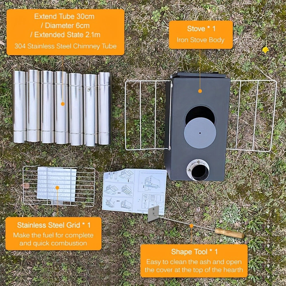 Wood Burning Camp Stove with Chimney Pipe Portable Outdoor Camping Stove for Cooking, BBQ, Boiling Water & Heating — image 17