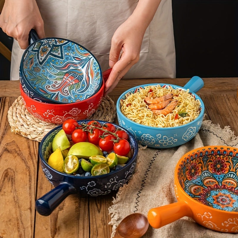 Ceramic Bowl Set with Lids 8-Piece Bohemian Soup Noodle Salad Bowls, for Home Cooking, Dining and Outdoor Meals — image 15