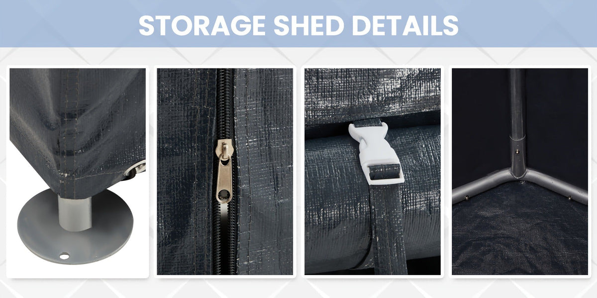 Portable PE-Tarpaulin Outdoor Storage Shelter with Steel Frame in 5 x 7.2 Ft or 6.3 x 8 Ft Sizes — image 14