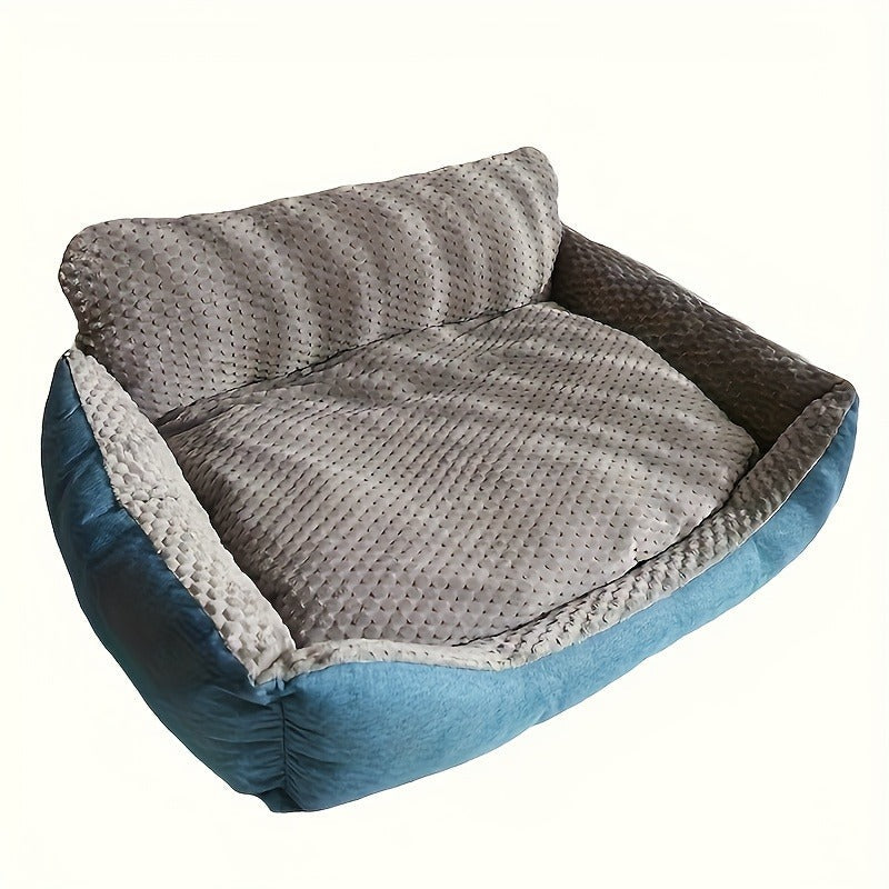 Blue-Gray Dog Bed Couch with Raised Back and Side Bolsters in Four Sizes, Plus One Random Cat Teaser — image 13