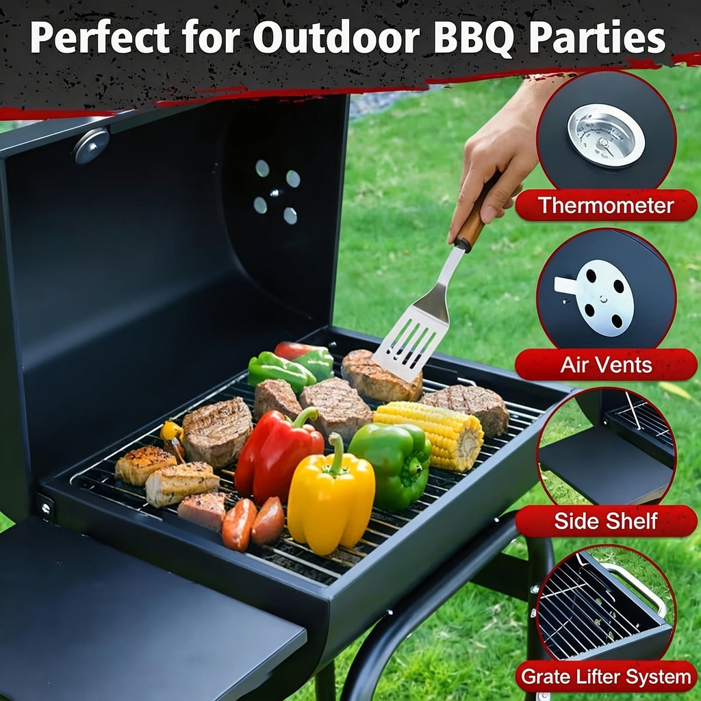 Barrel Charcoal Grill with Offset Smoker, Wheeled Cart, Side Firebox and Two Black Configuration Options — image 16