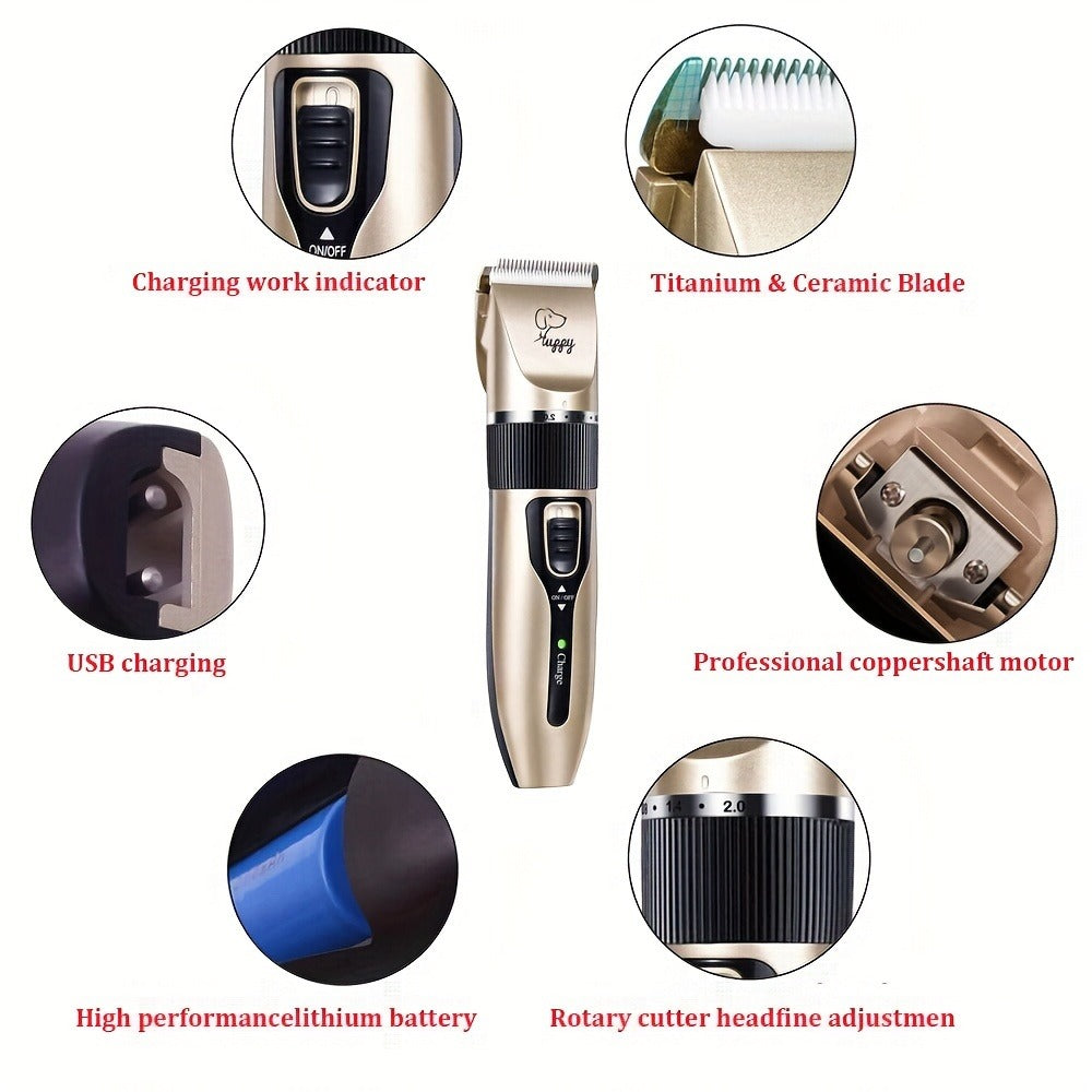 Pet Hair Clipper Kit with Five Guide Combs and Adjustable Blade — image 7