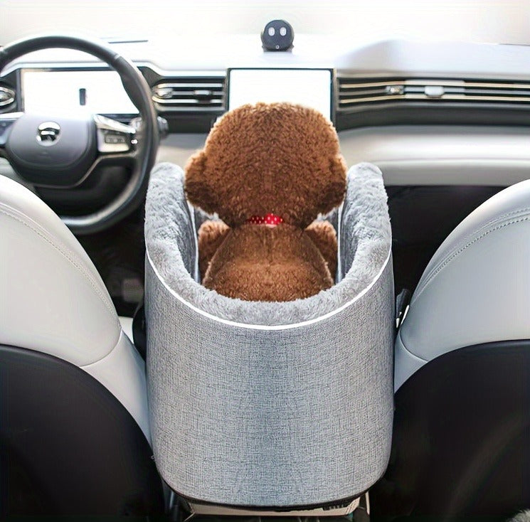 Open-Top Pet Carrier Car Seat Tote with Padded Rim, Attachment Straps, Interior Clip and Grey Fabric Exterior — image 9