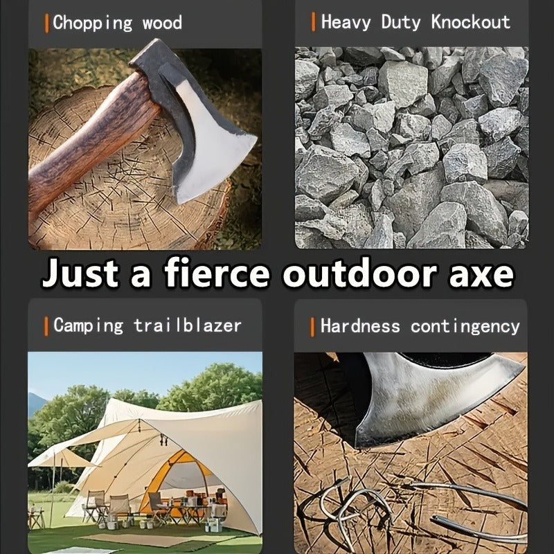 Splitting Axe Forged Carbon Steel 15.6-Inch with Handcrafted Wooden Grip, Professional Backyard Hatchet for Wood Chopping — i