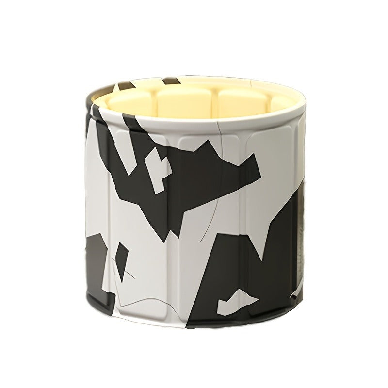 Round Foldable Adult Soaking Tub in Black-and-White Geometric Pattern with Freestanding Support Frame and Drain — image 15