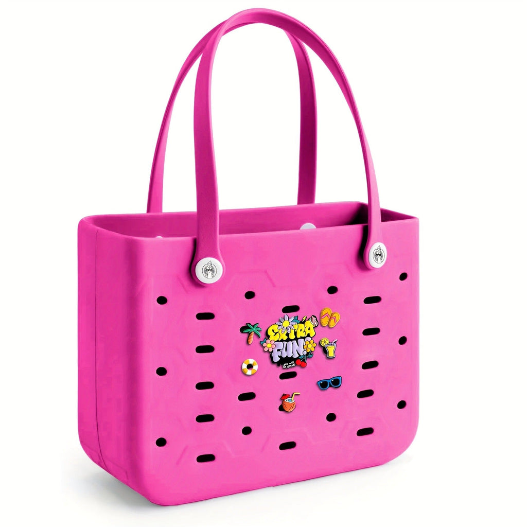 EVA Beach Bag for Women with Drainage Holes Waterproof Tote Bag Summer Outdoor Camping Shopping Travel Bag with Cute Decorati