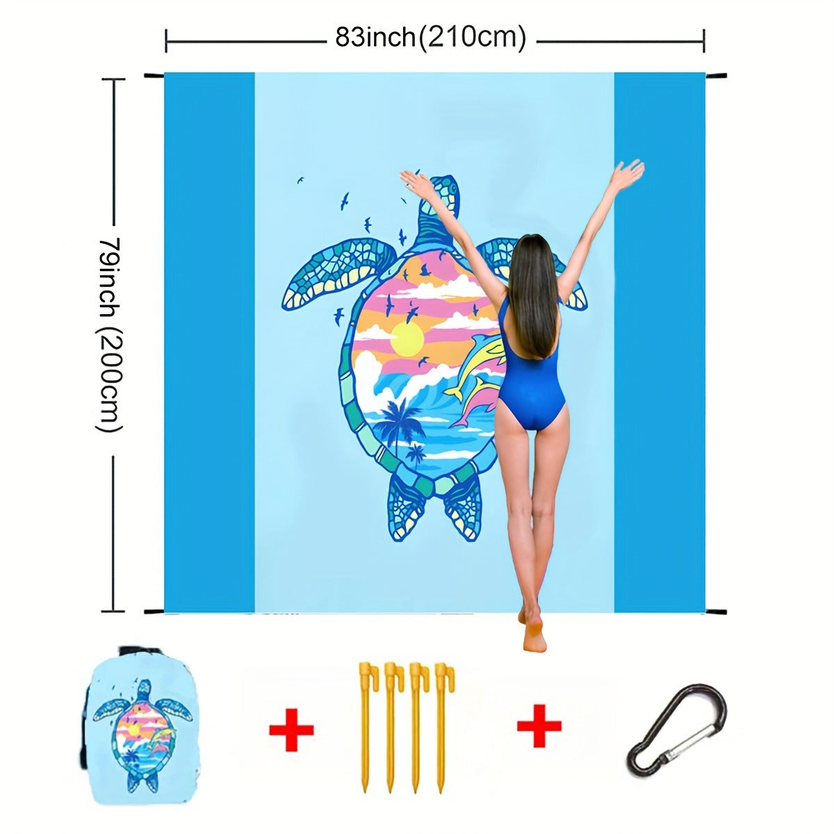 Printed Beach Mat with 19 Exact Size-and-Pattern Options, 198 x 205cm to 275 x 305cm with Stakes and Pouch — image 17