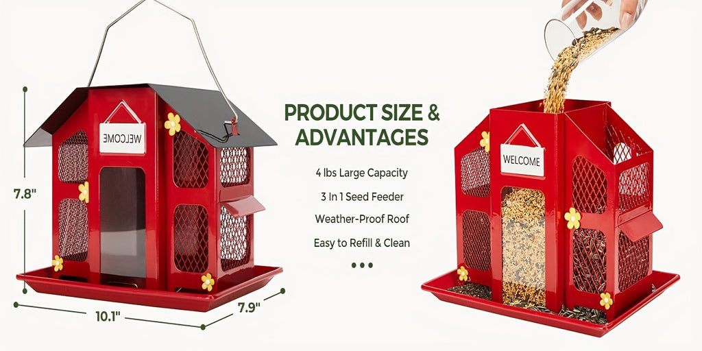 Metal Bird Feeder for Outside – 4 Lbs Large Capacity Hanging Wild Bird Feeder, for Garden, Yard and Pest Management — image 1