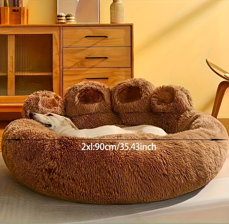 Bear-Paw Round Plush Pet Bed in Coffee, Pink or Gray with Four Weight-Labeled Size Options — image 11