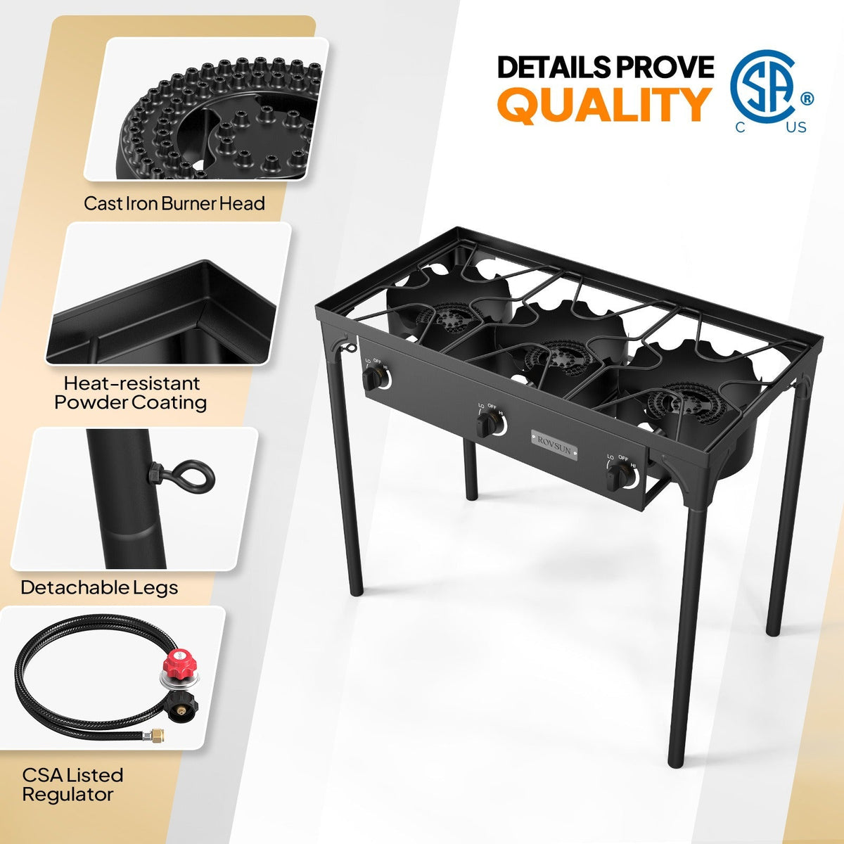 Outdoor Propane Burner Stove Cast Iron High Pressure Gas Cooker with Detachable Stand Legs — image 16