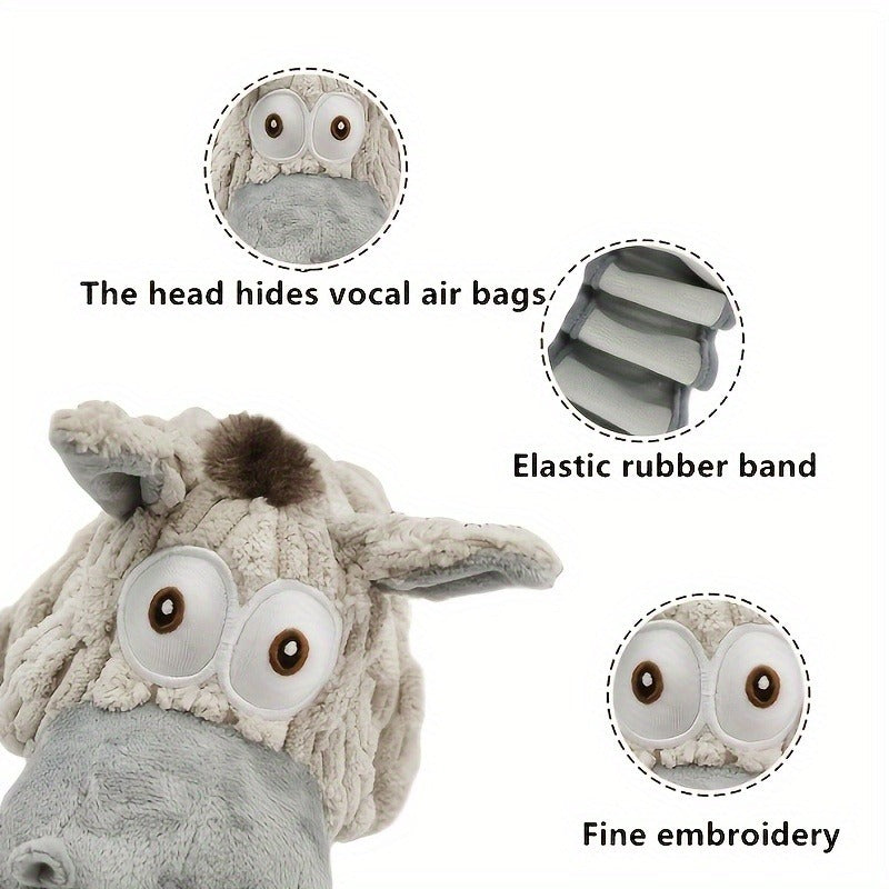 Dog Toy Stretch Donkey Plush Squeaker with Elastic Body, Textured Surface and Rope Ends in Gray White — image 15