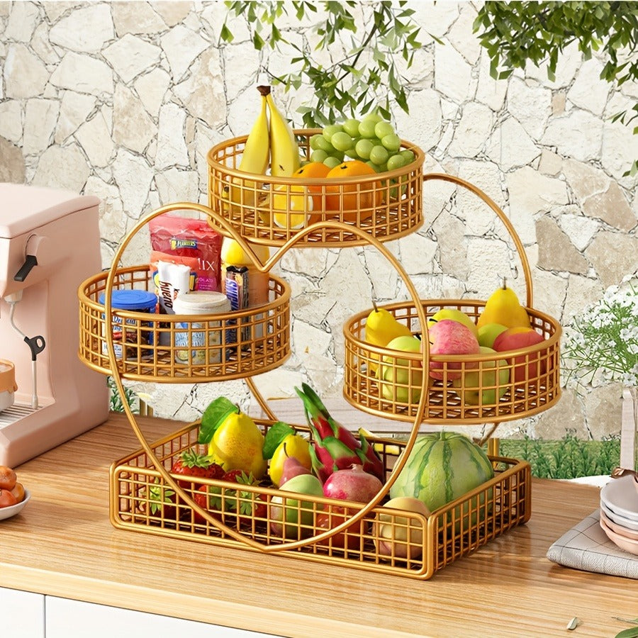 Three-Tier Gold-Tone Wire Fruit Basket with Three Round Bowls and Rectangular Countertop Base — image 15