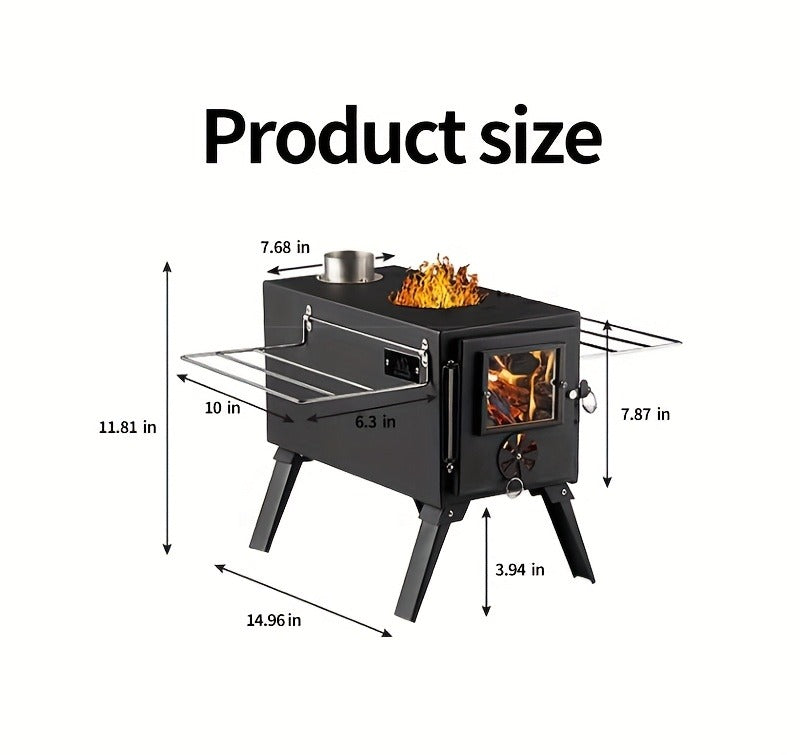 Portable Wood Stove with Chimney Pipe Set, Folding Legs, Side Shelves and Silver or Black Finish Options — image 16