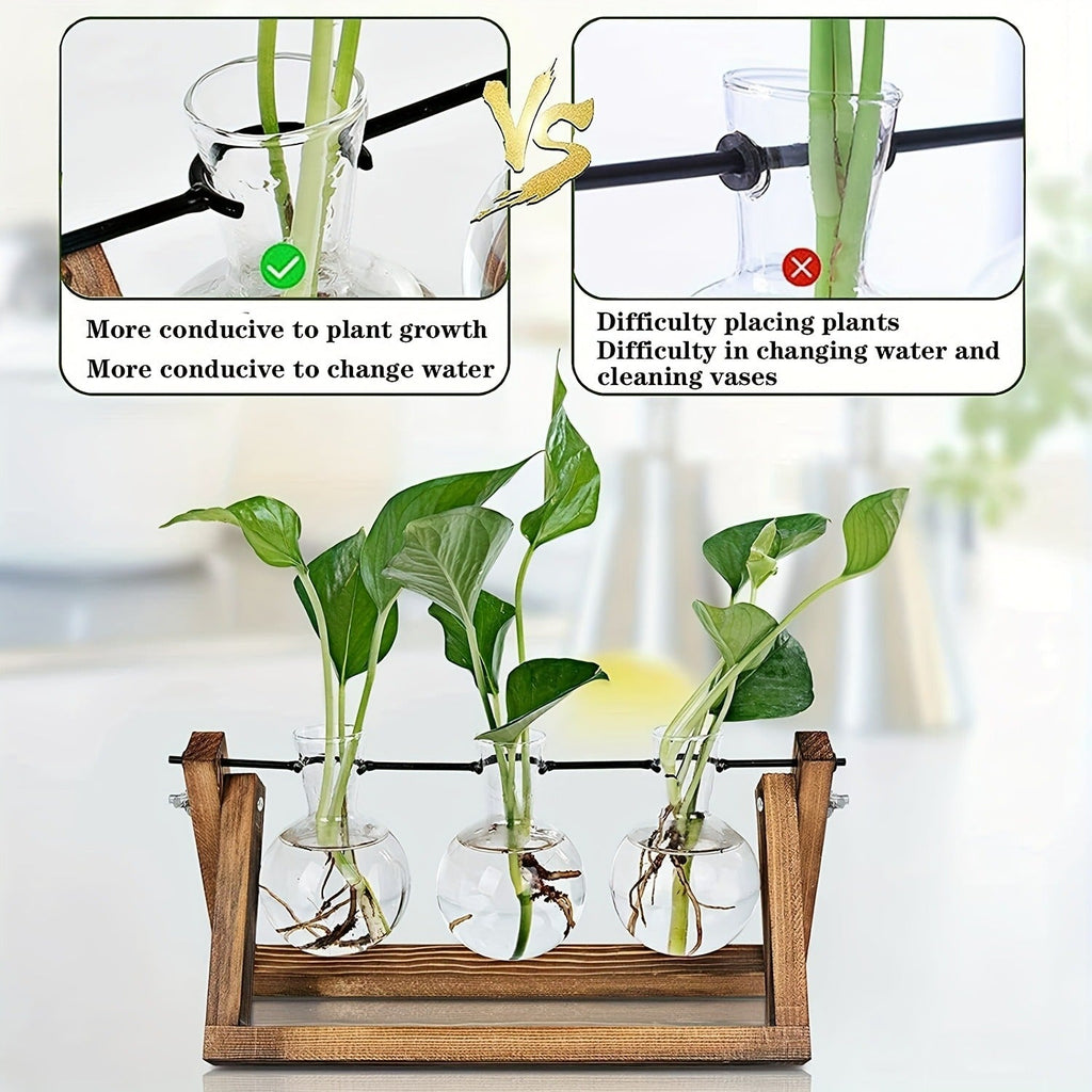 Propagation Station 3 Bulb Glass Vase with Wooden Stand – Hydroponic Plant Terrarium for Home Office Desk Decor — image 15