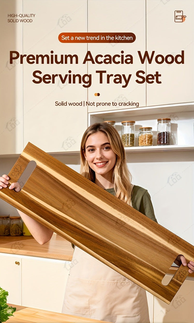 Extra-Long 36 x 11-Inch Wood-Color Charcuterie Board with Recessed Handles and Two Display Stands — image 15